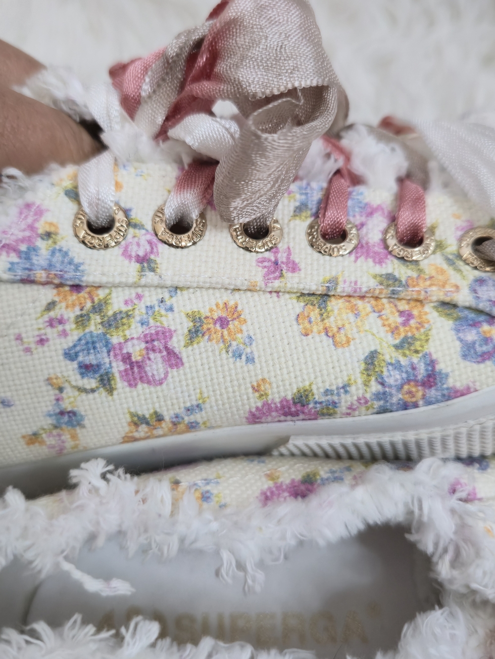 Superga X LoveShackFancy Cream Floral Coquette Canvas Fringe Sneakers - Picture 13 of 14